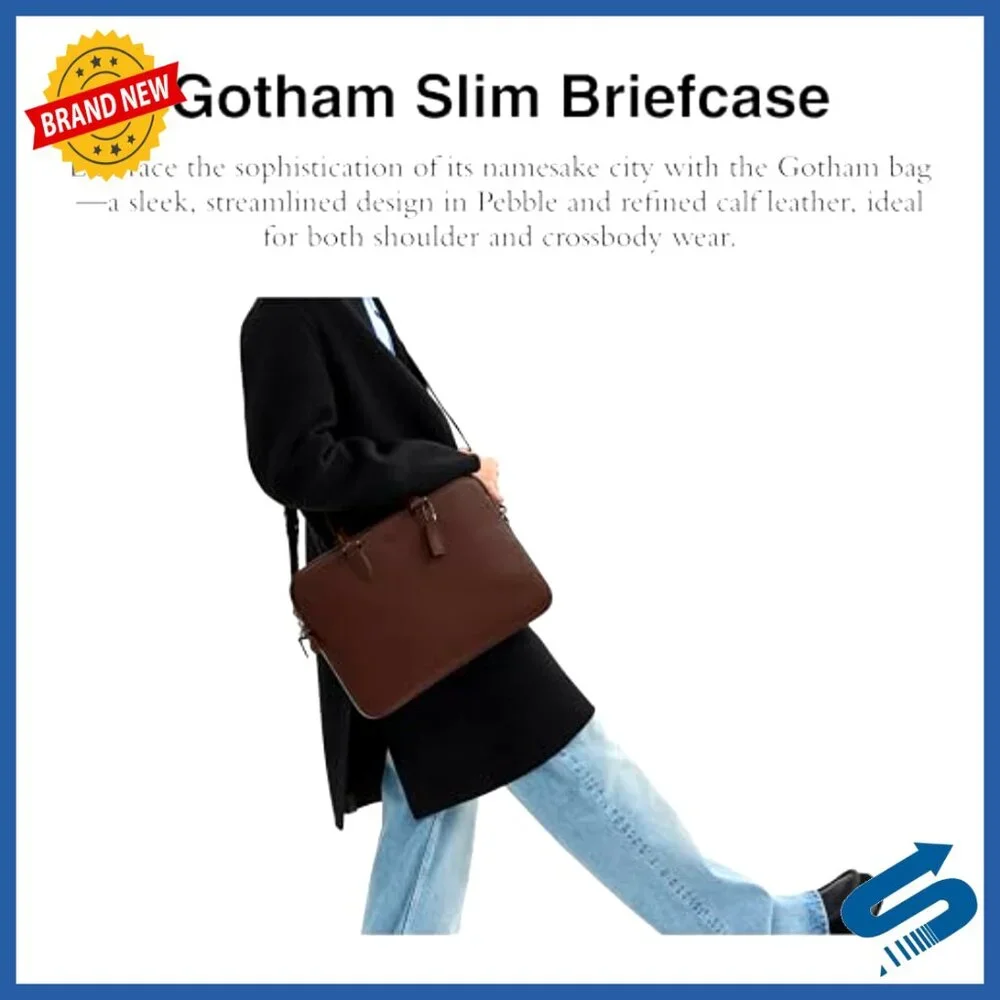 Leather Slim Briefcase Fits 16 Inch Laptop Detachable Strap Business Bag